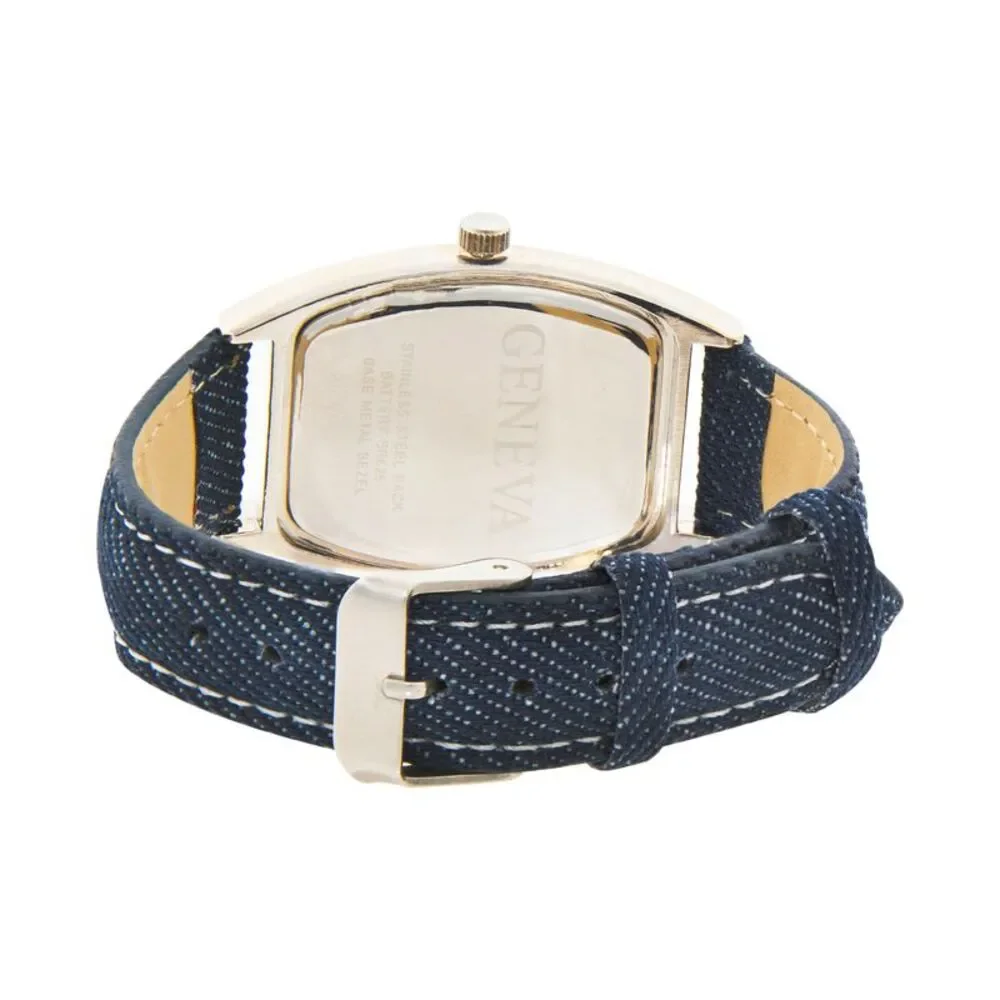 NEW Geneva Navy Denim Strap Silver Tone Quartz Watch
